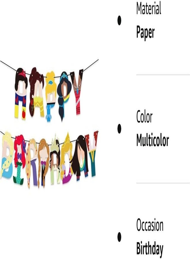 JAGMAG Princess Happy Birthday Banner, Princess Party Supplies Happy Birthday Banner, Princess Party for Girl - Image 5